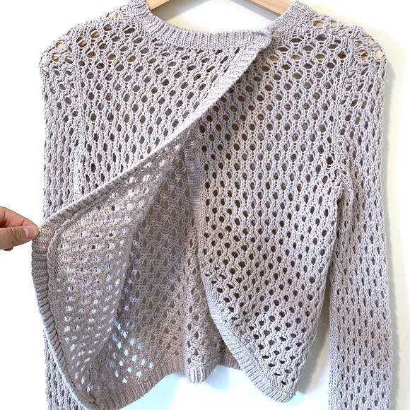 Rebecca Taylor Taupe Open Back Crochet Sweater - Picture 3 of 10